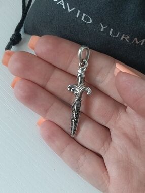 David Yurman Men's Black Diamond Dagger Pendant Amulet in Sterling Silver